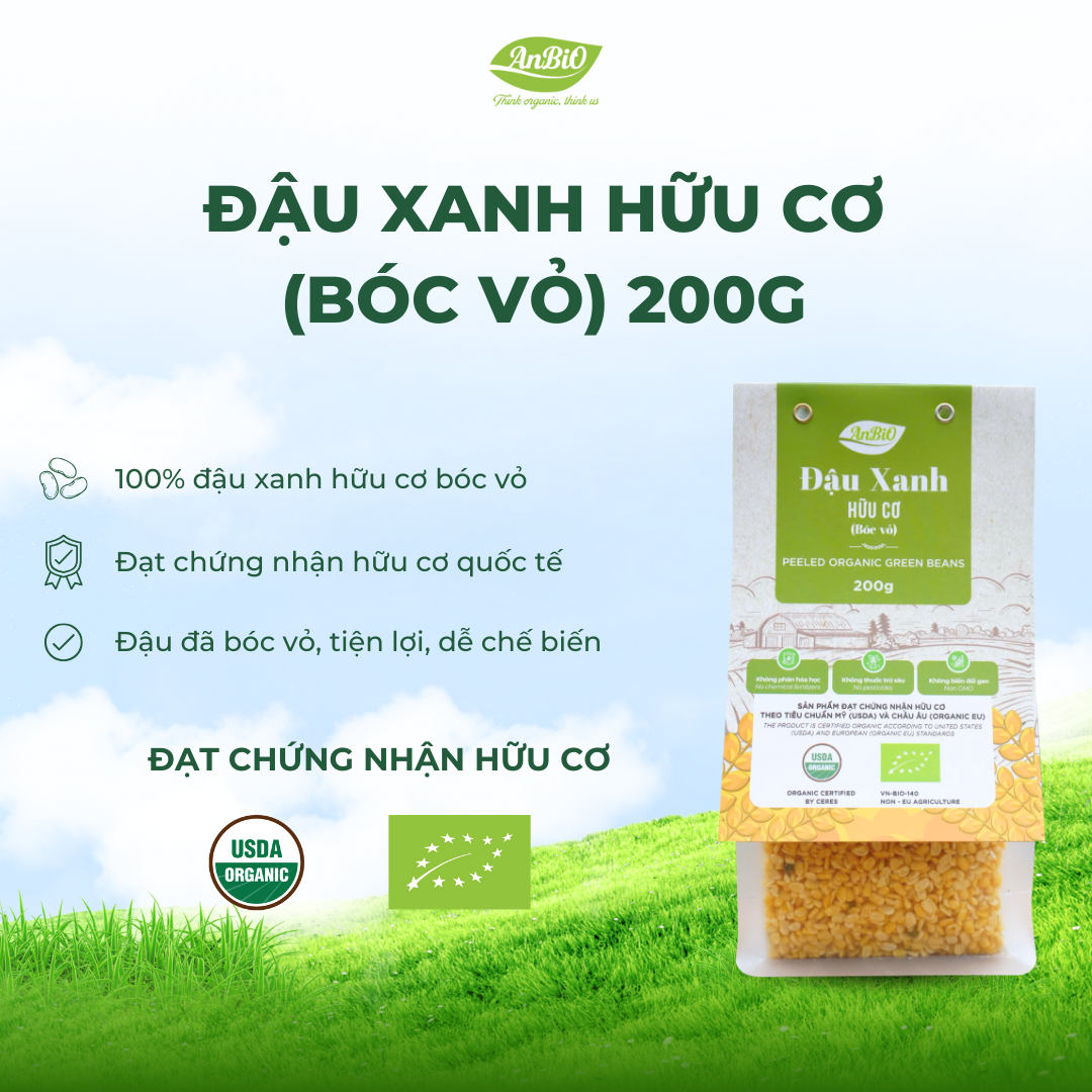 Đậu xanh hữu cơ AnBiO 200g (bóc vỏ)