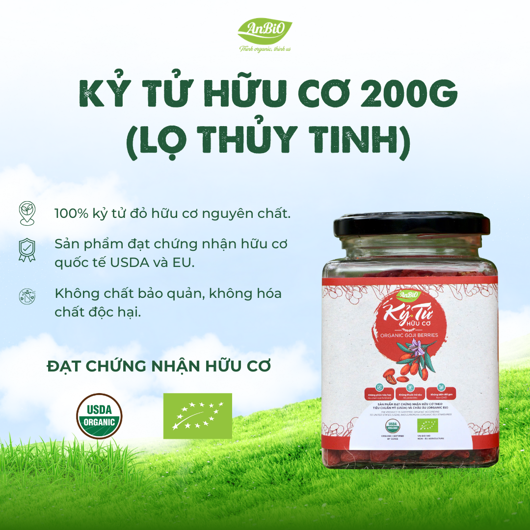 Kỷ tử hữu cơ 200g (Lọ thủy tinh) (lọ)