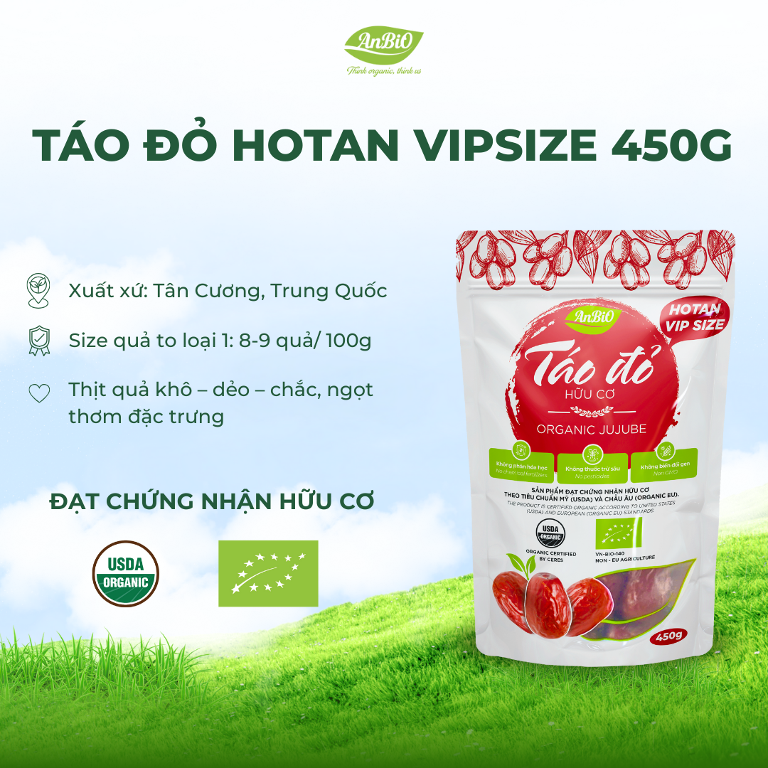 TÁO ĐỎ HOTAN HỮU CƠ VIP SIZE ANBIO 450G ( 8-9 quả /100g)