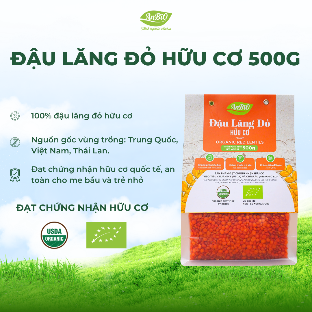 Đậu lăng đỏ hữu cơ 500g