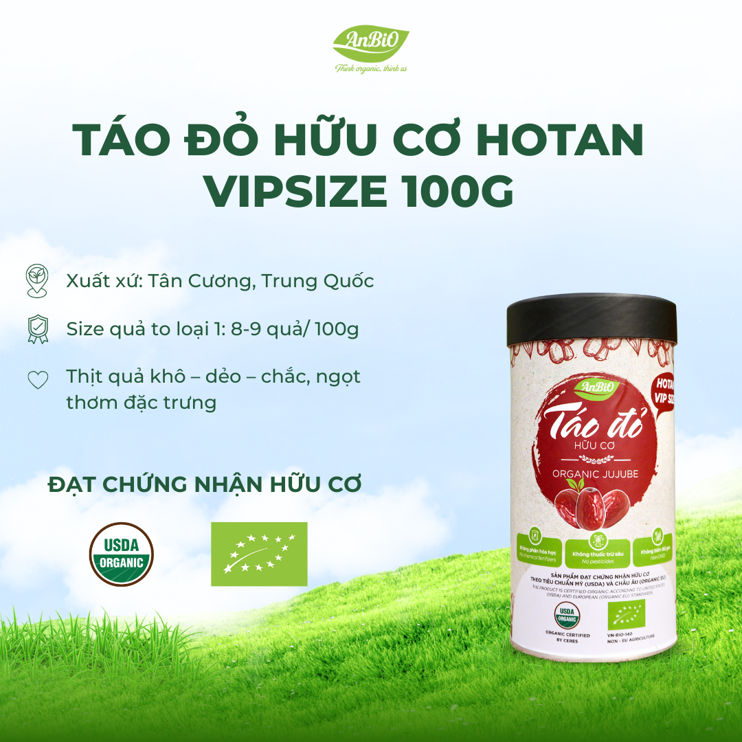Táo đỏ hữu cơ Hotan Anbio - 100g (Hộp tròn)