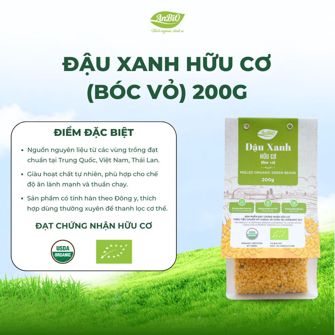 Đậu xanh hữu cơ AnBiO 200g (bóc vỏ)