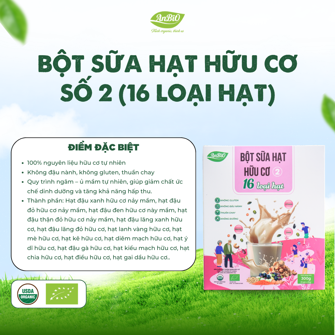 Bột sữa hạt hữu cơ số 2 (16 loại hạt)