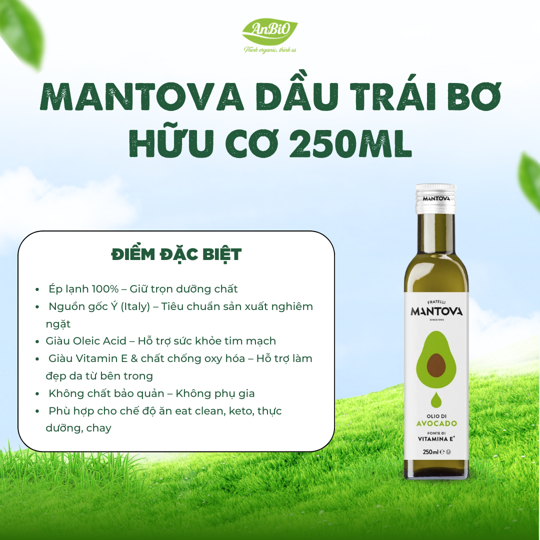 Mantova Dầu trái bơ hữu cơ 250ml