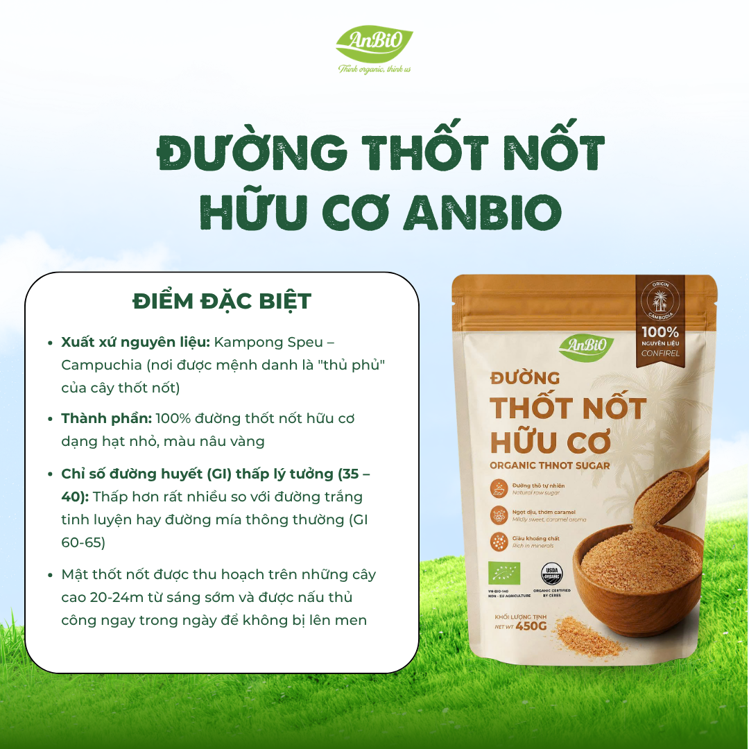 Đường thốt nốt hữu cơ AnBiO 450g