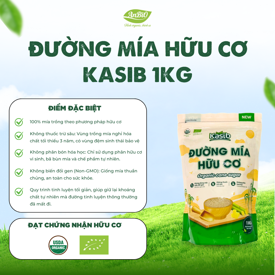 Đường mía hữu cơ Kasib 1 kg