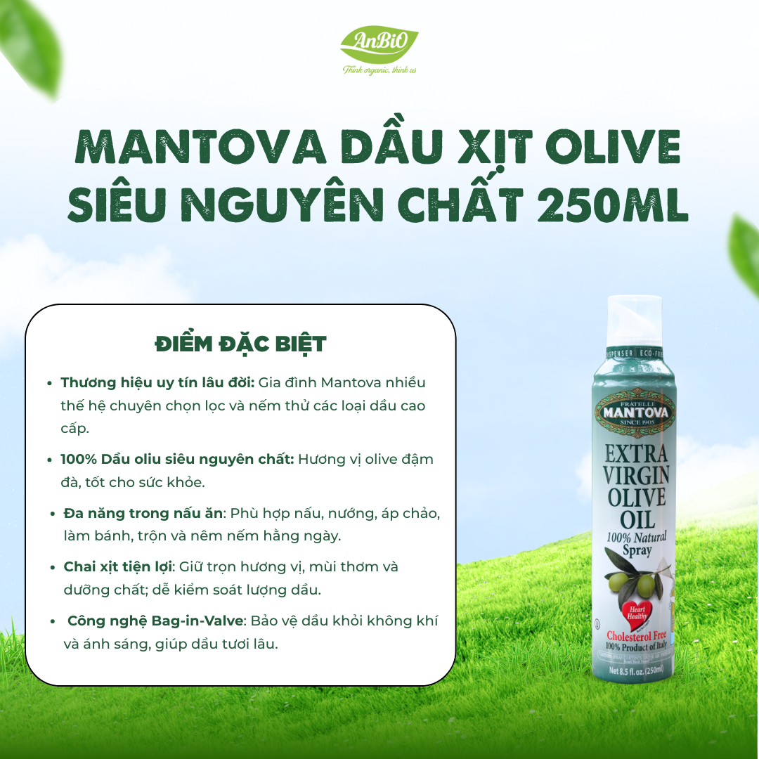 Mantova Dầu xịt Olive siêu nguyên chất 250ml