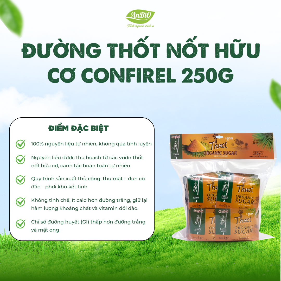 Đường thốt nốt hữu cơ Confirel 250g (50 gói x 5g)