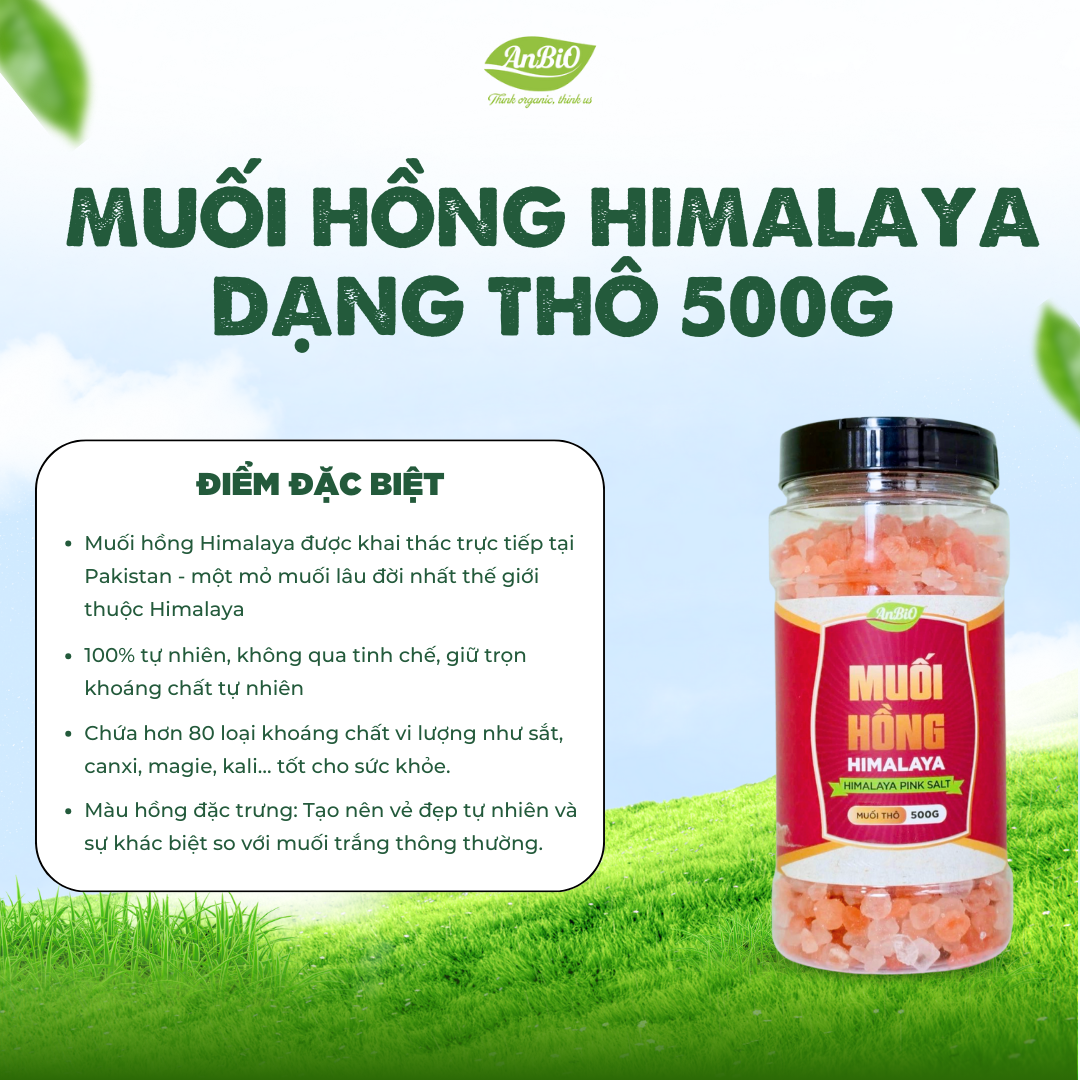 Muối hồng Himalaya Anbio dạng thô 500g