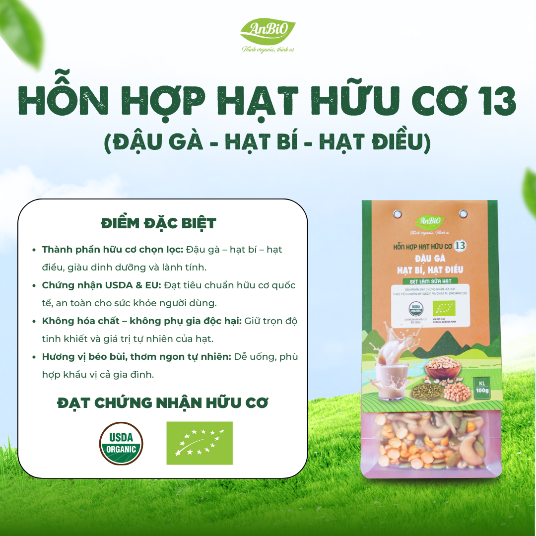 Hỗn hợp hạt hữu cơ số 13 ( Đậu gà - Hạt bí - Hạt điều)