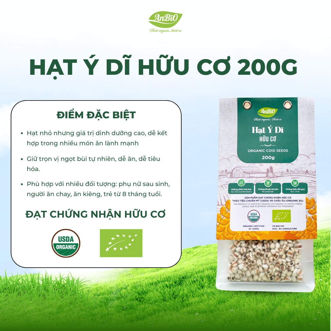 Hạt ý dĩ hữu cơ Anbio 200g
