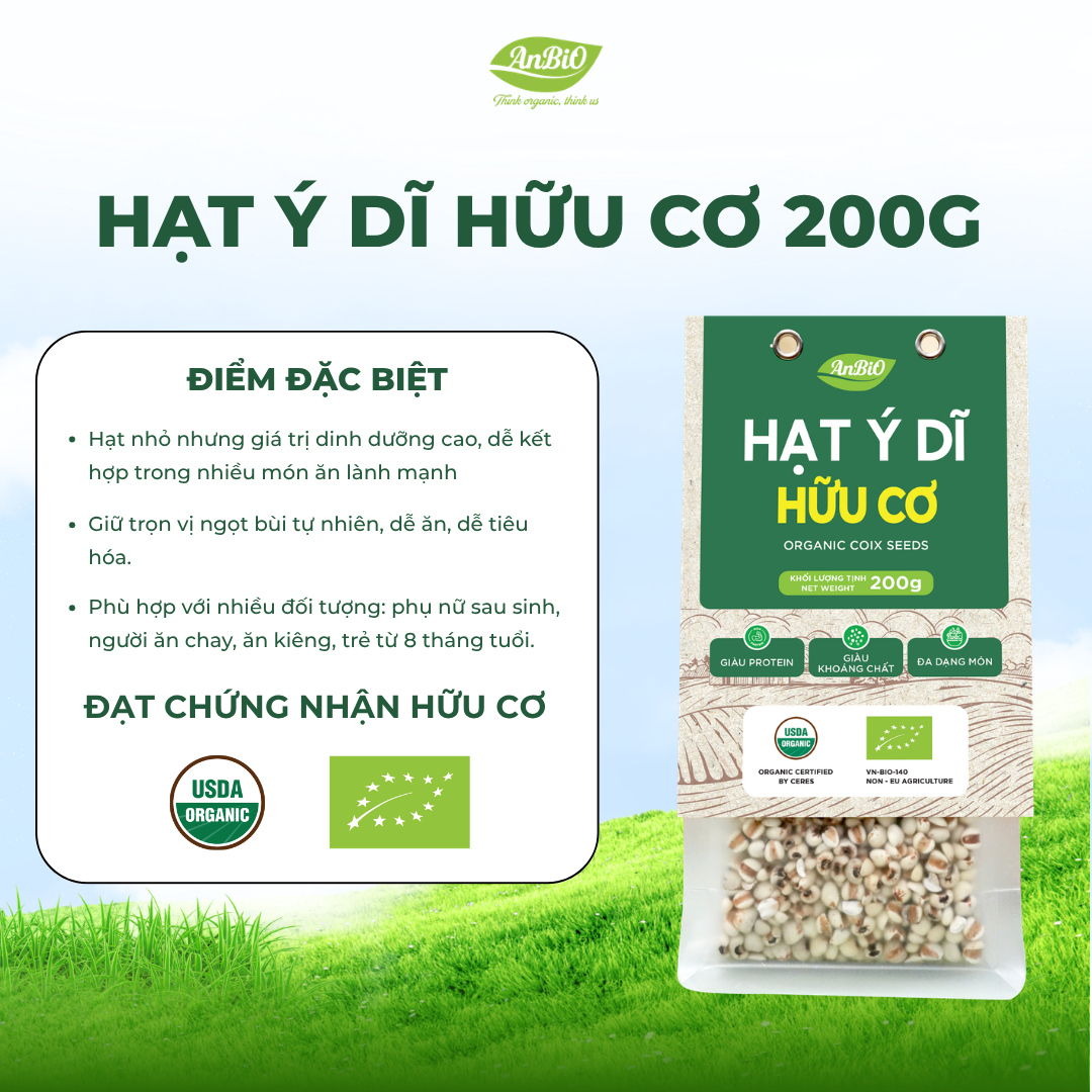Hạt ý dĩ hữu cơ Anbio 200g