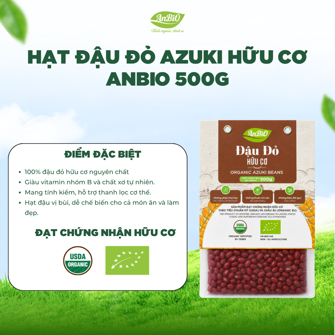 Đậu đỏ azuki hữu cơ Anbio 500g