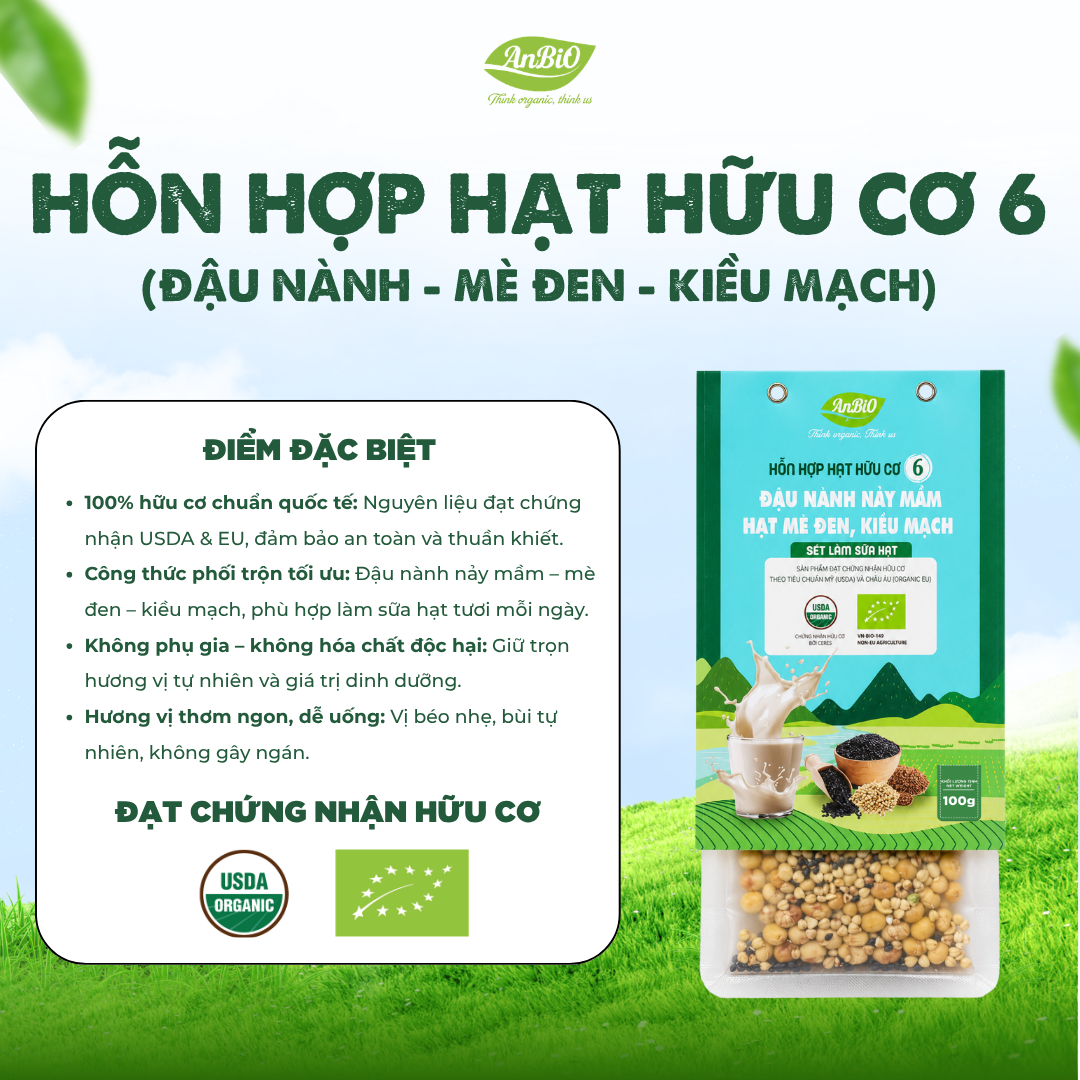Hỗn hợp hạt hữu cơ số 6 ( Đậu nành - Mè đen - Kiều mạch)