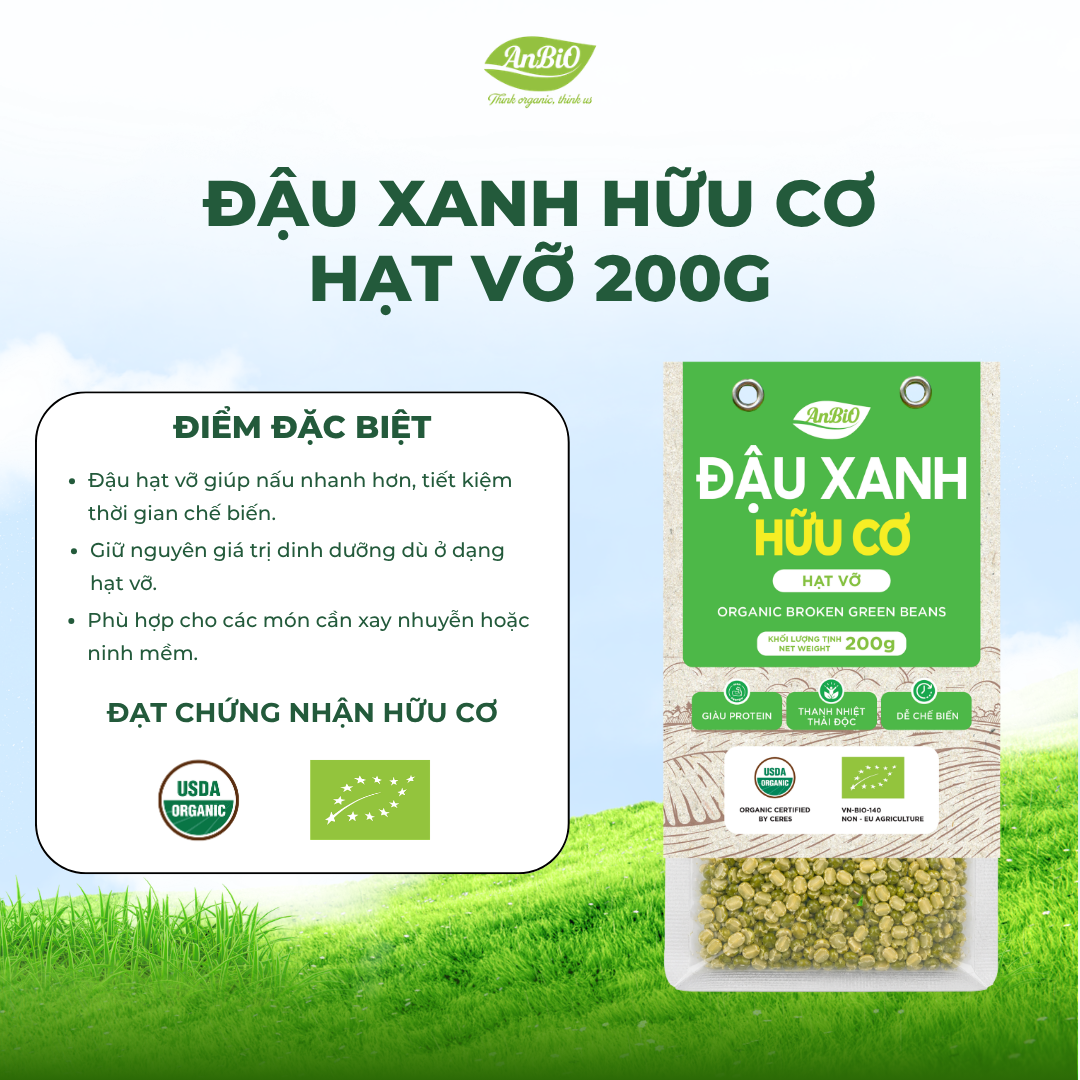 Đậu xanh hữu cơ AnBiO 200g (hạt vỡ)
