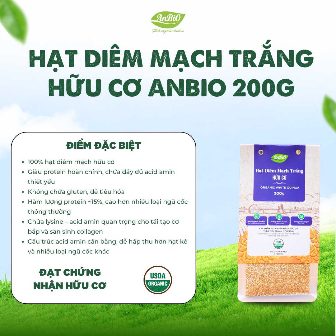 Hạt diêm mạch trắng hữu cơ Anbio 200g