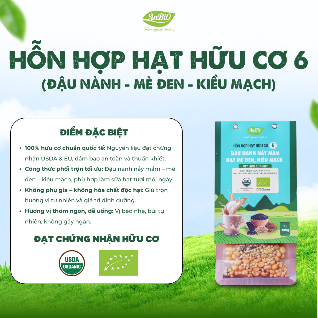 Hỗn hợp hạt hữu cơ số 6 ( Đậu nành - Mè đen - Kiều mạch)