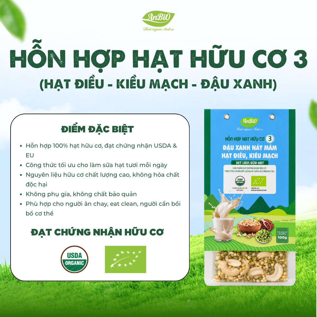 Hỗn hợp hạt hữu cơ số 3 (Đậu xanh - Hạt điều - Kiều mạch)