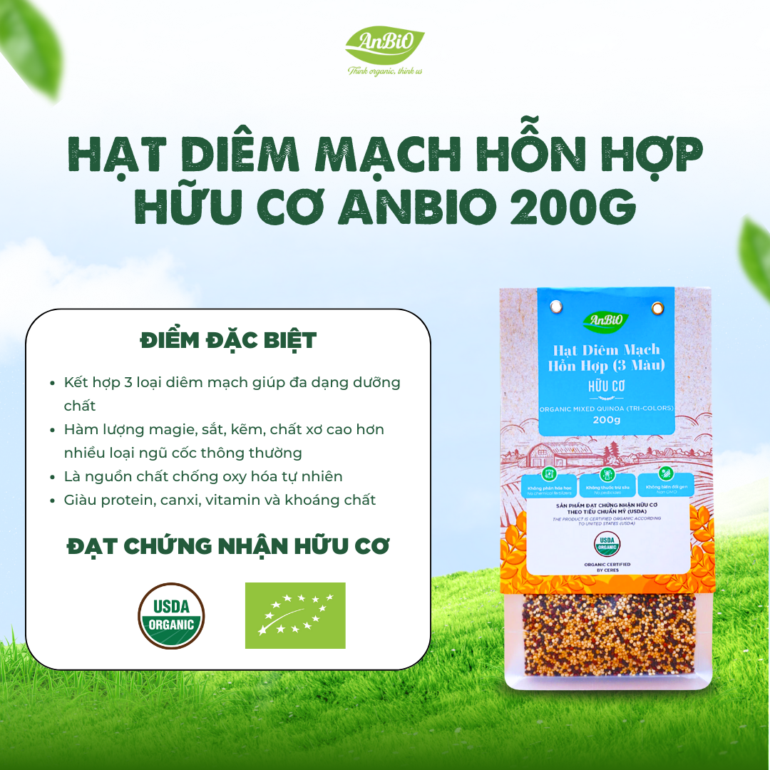 Hạt diêm mạch 3 màu hữu cơ Anbio 200g