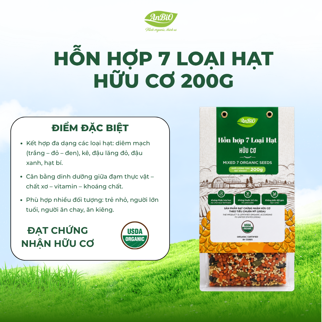 Hỗn hợp 7 loại hạt hữu cơ Anbio 200g