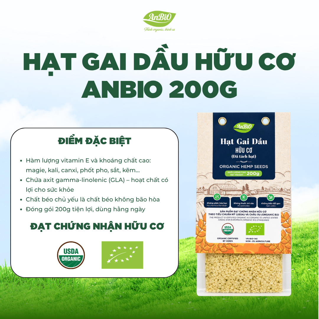 Hạt gai dầu hữu cơ đã tách vỏ Anbio 200g