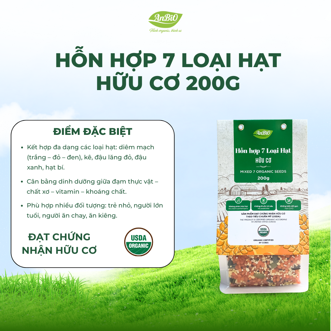 Hỗn hợp 7 loại hạt hữu cơ Anbio 200g