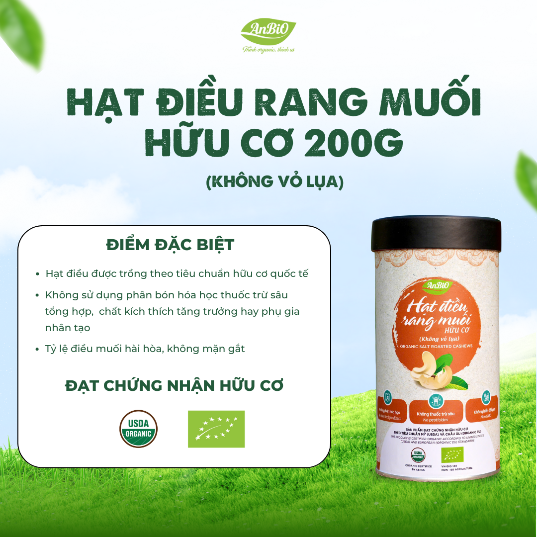 Hạt điều rang muối không vỏ Anbio - 200g (Hộp tròn)