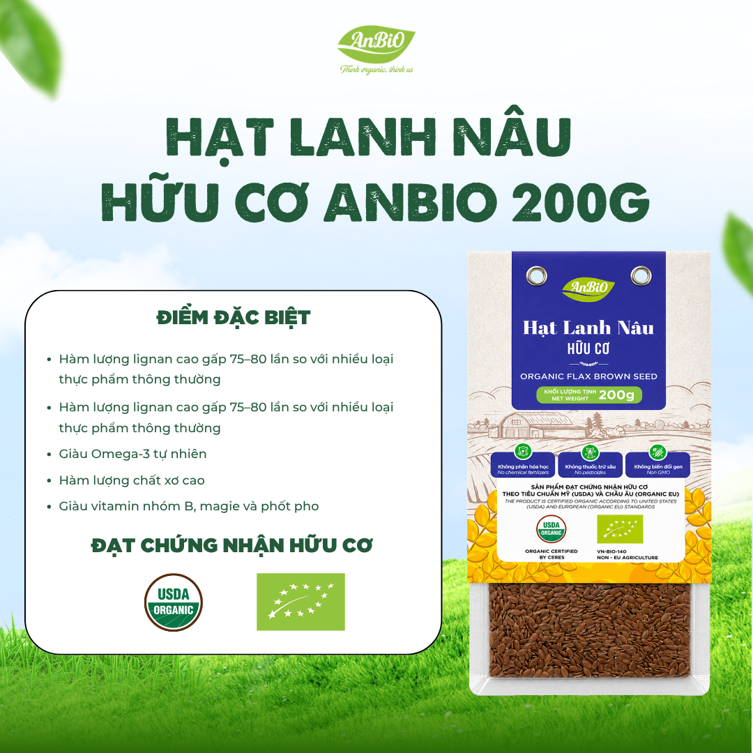 Hạt lanh nâu hữu cơ 200g (Gói)