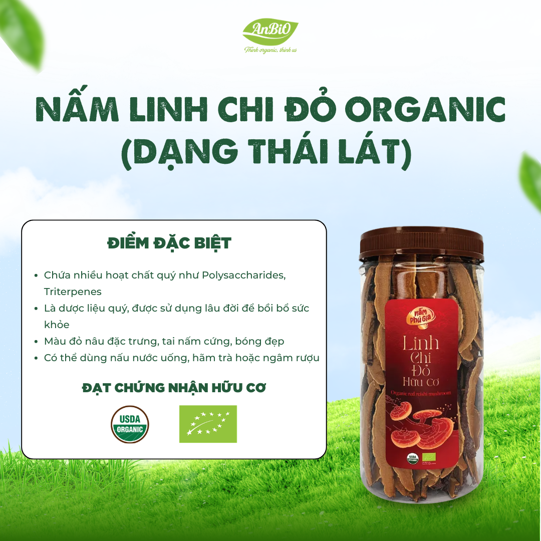 Nấm Linh Chi đỏ Organic thái lát/nguyên chiếc (Hộp)