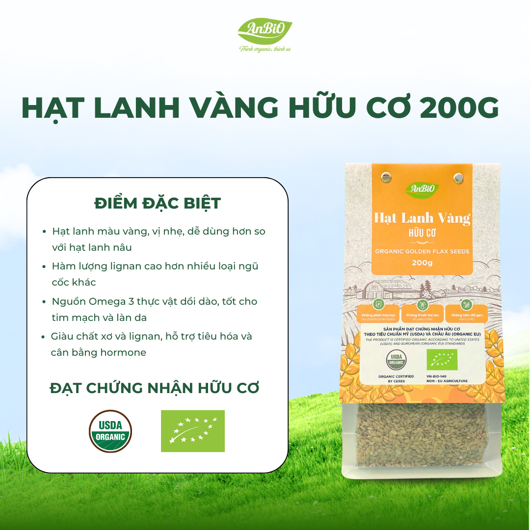 Hạt lanh vàng hữu cơ Anbio 200g (Gói)