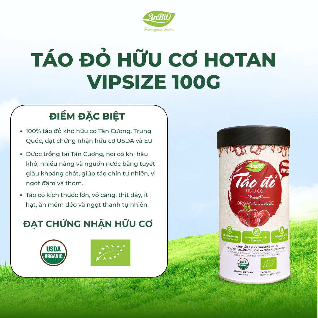Táo đỏ hữu cơ Hotan Anbio - 100g (Hộp tròn)