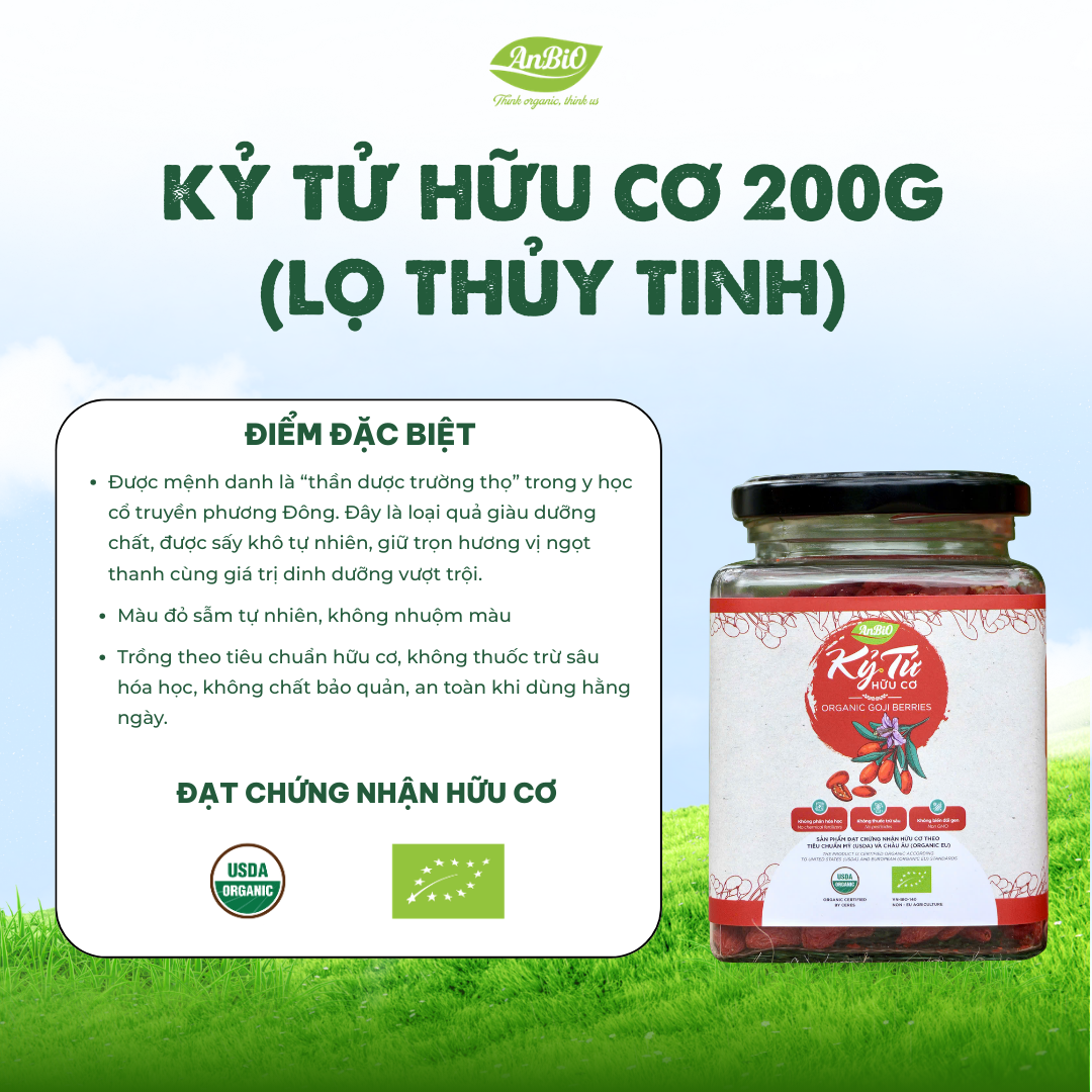 Kỷ tử hữu cơ 200g (Lọ thủy tinh) (lọ)