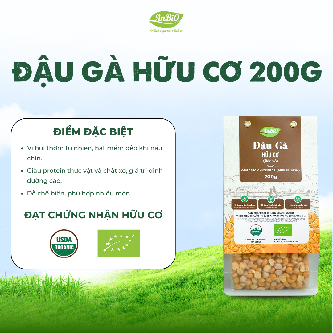 Đậu gà hữu cơ Anbio 200g (bóc vỏ)