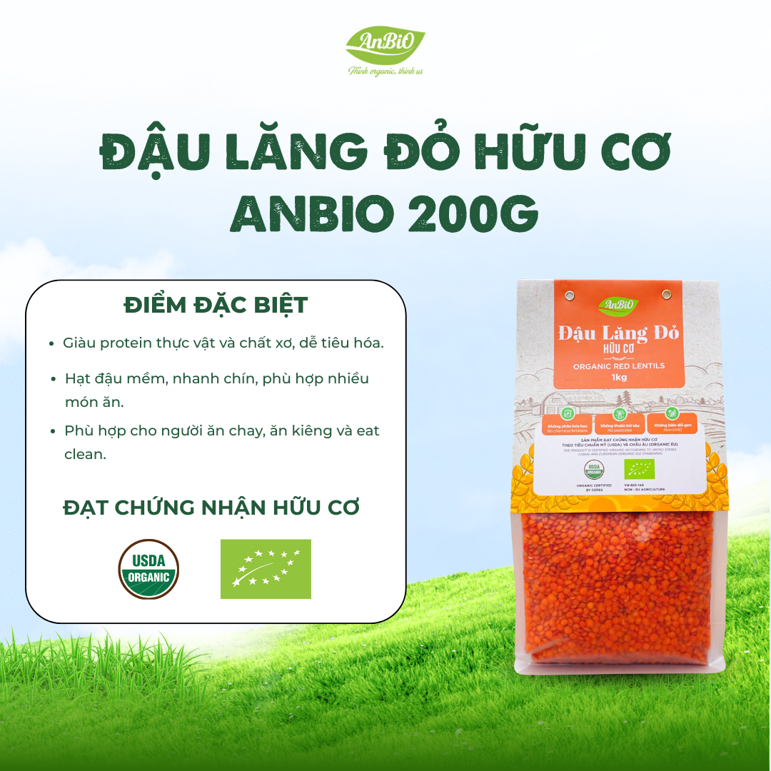 Đậu lăng đỏ hữu cơ Anbio 200g