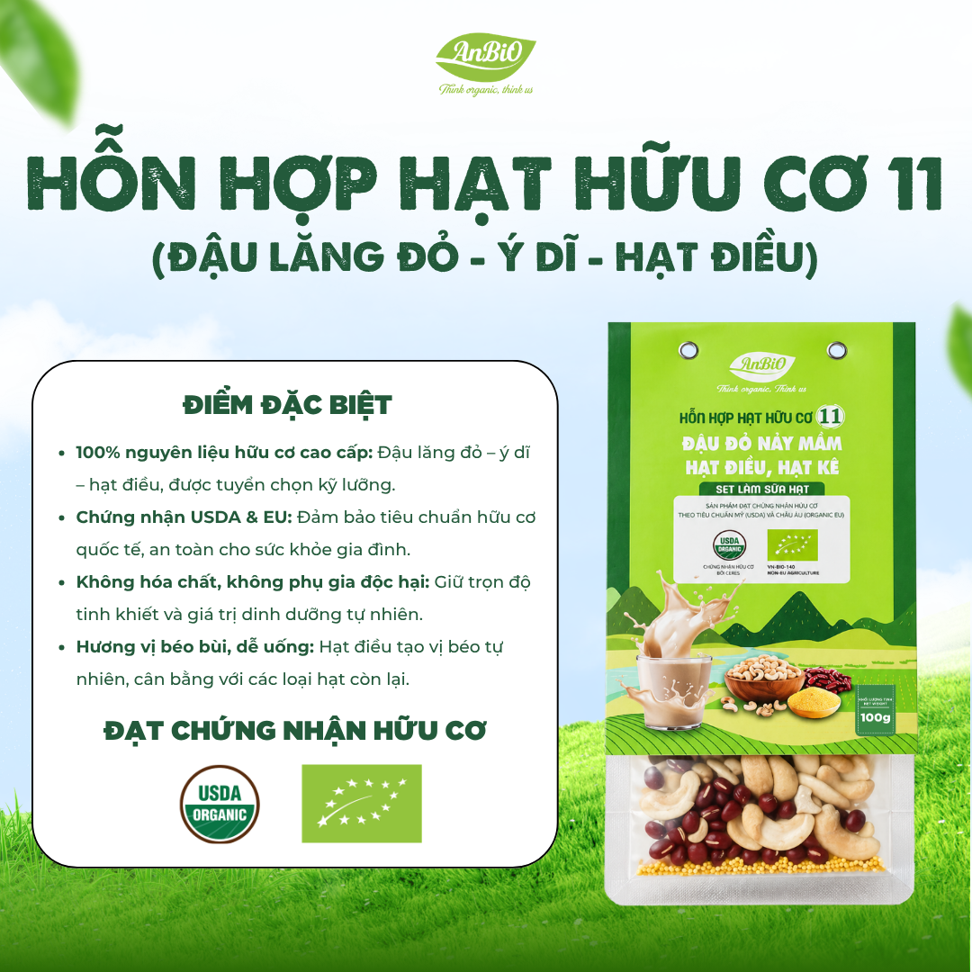 Hỗn hợp hạt hữu cơ số 11 ( Đậu đỏ - Hạt điều - Hạt kê)
