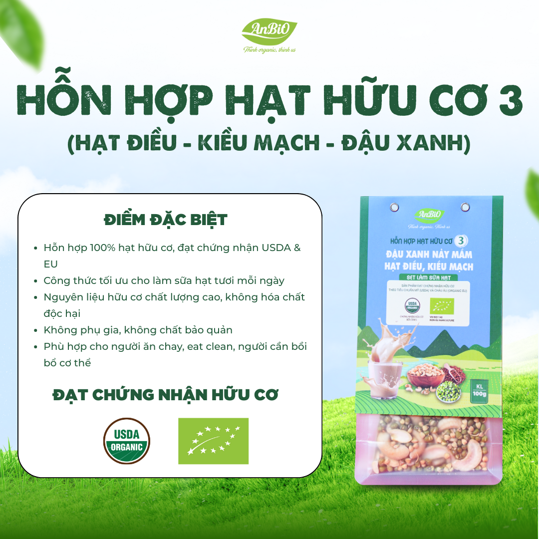 Hỗn hợp hạt hữu cơ số 3 (Đậu xanh - Hạt điều - Kiều mạch)