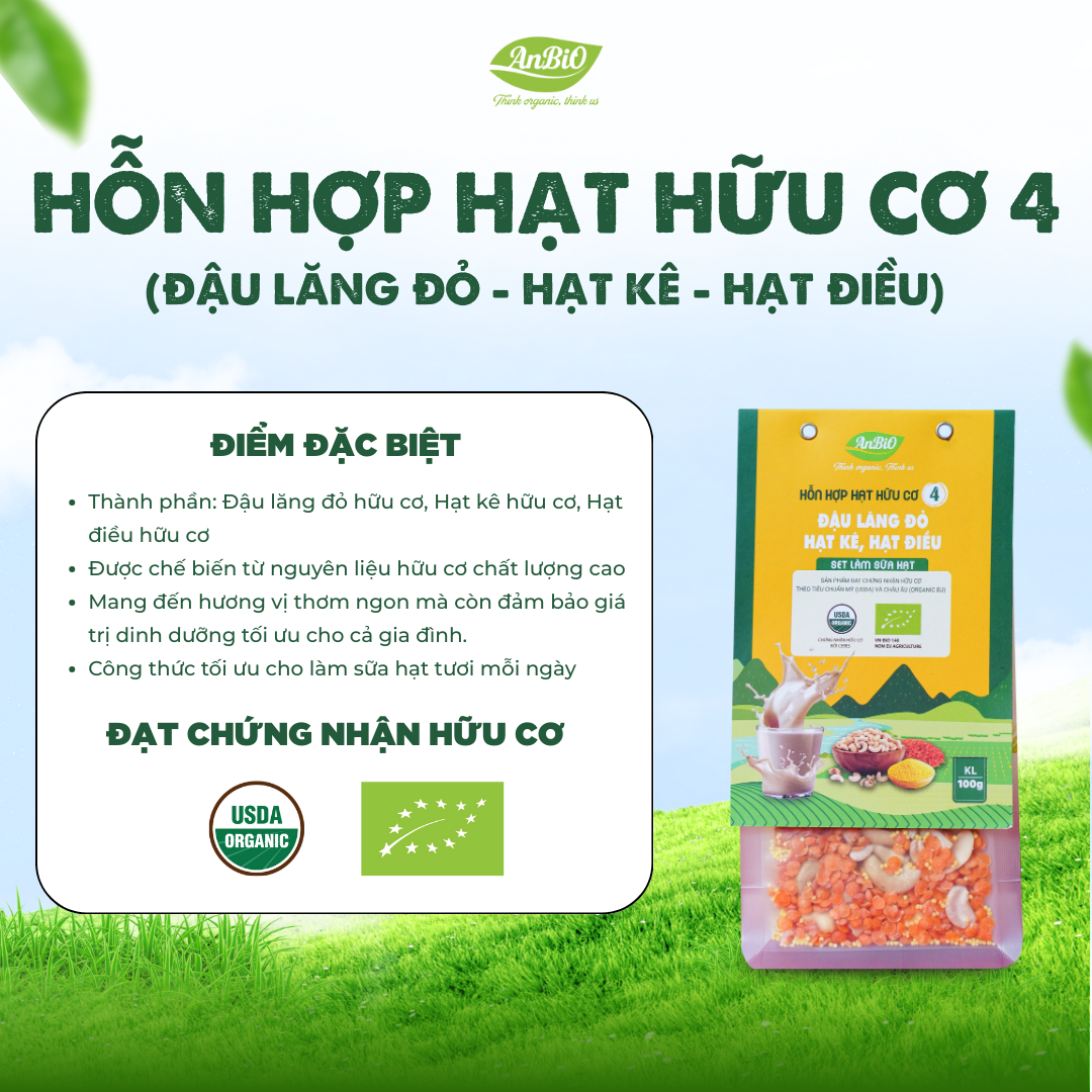 Hỗn hợp hạt hữu cơ số 4 ( Hạt điều - Lăng đỏ - Hạt kê)