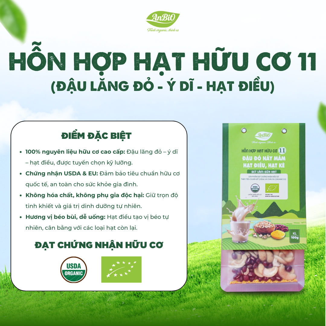 Hỗn hợp hạt hữu cơ số 11 ( Đậu đỏ - Hạt điều - Hạt kê)