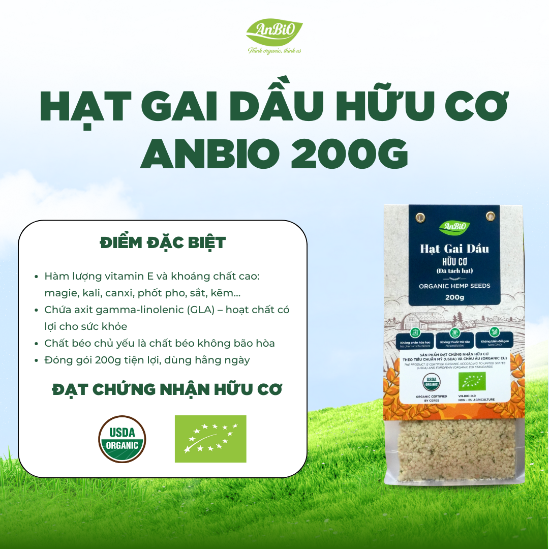 Hạt gai dầu hữu cơ đã tách vỏ Anbio 200g