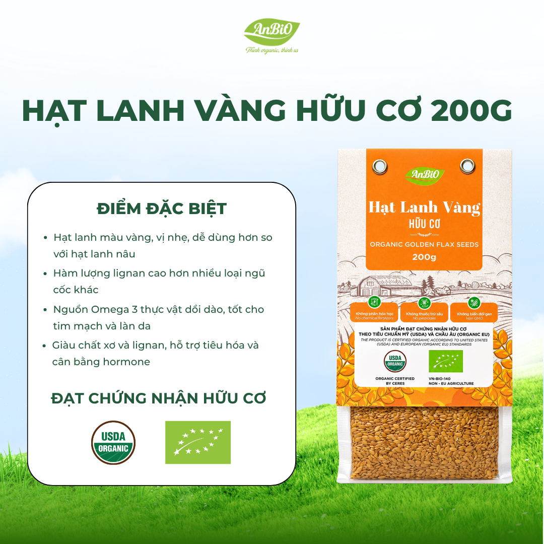 Hạt lanh vàng hữu cơ Anbio 200g (Gói)