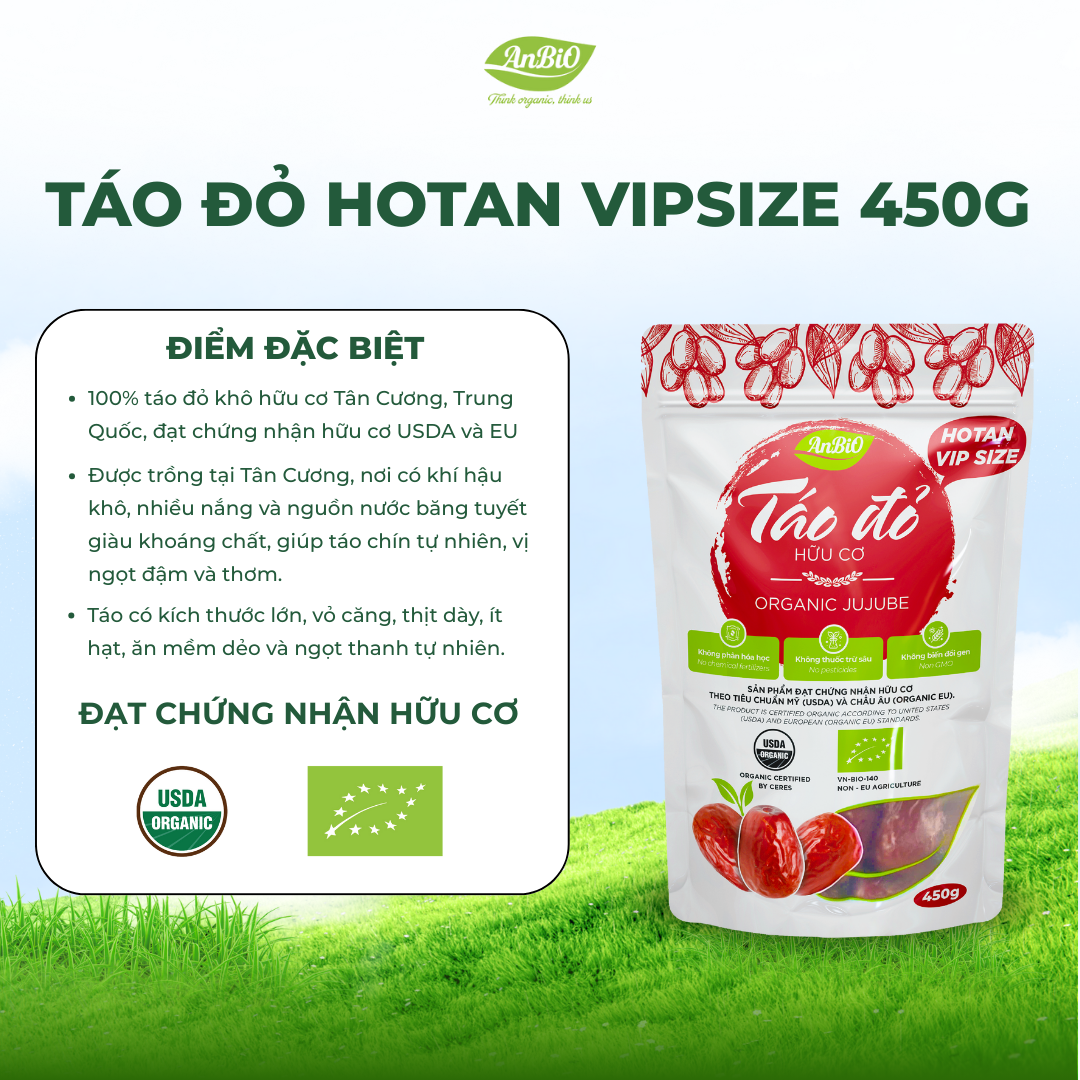 TÁO ĐỎ HOTAN HỮU CƠ VIP SIZE ANBIO 450G ( 8-9 quả /100g)