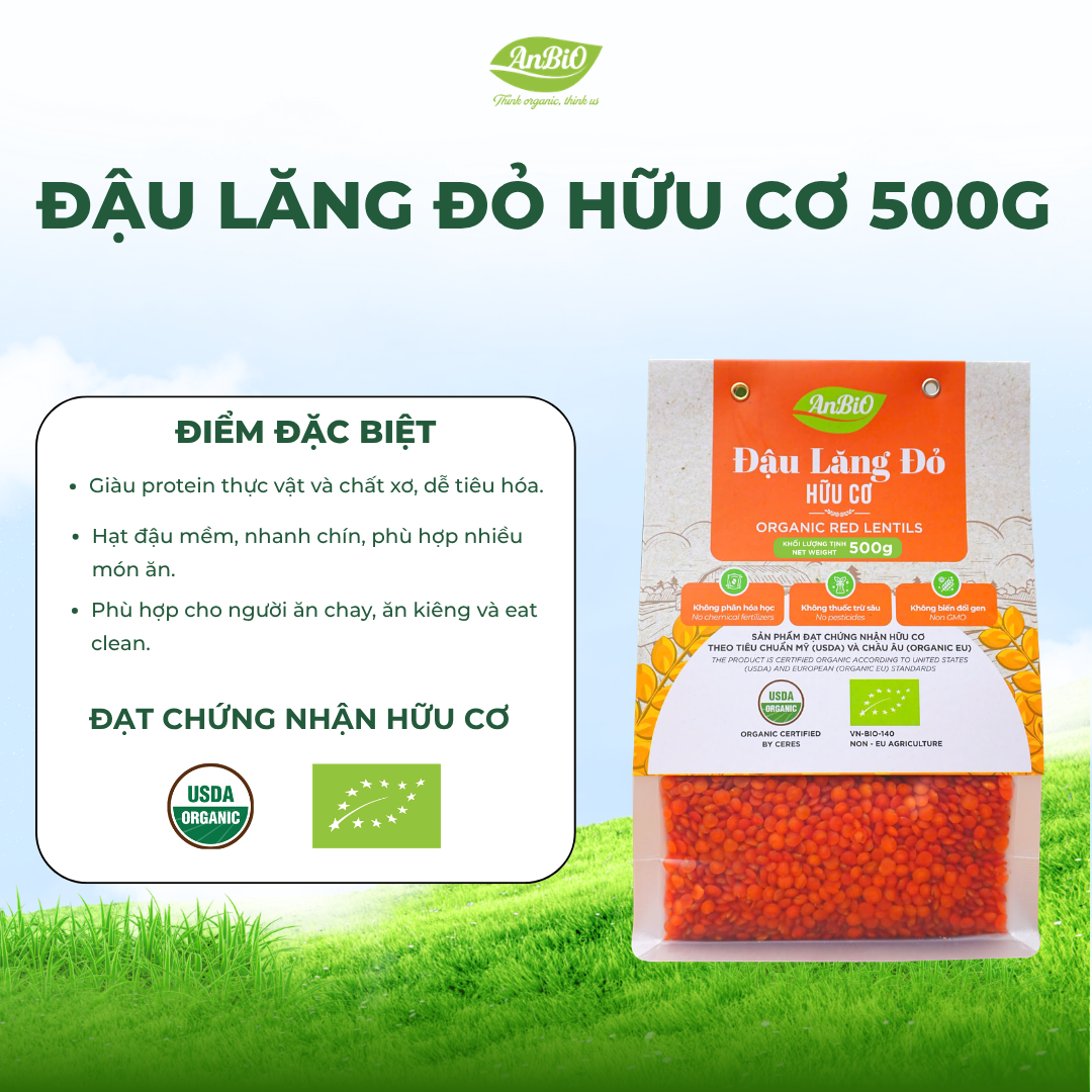 Đậu lăng đỏ hữu cơ 500g