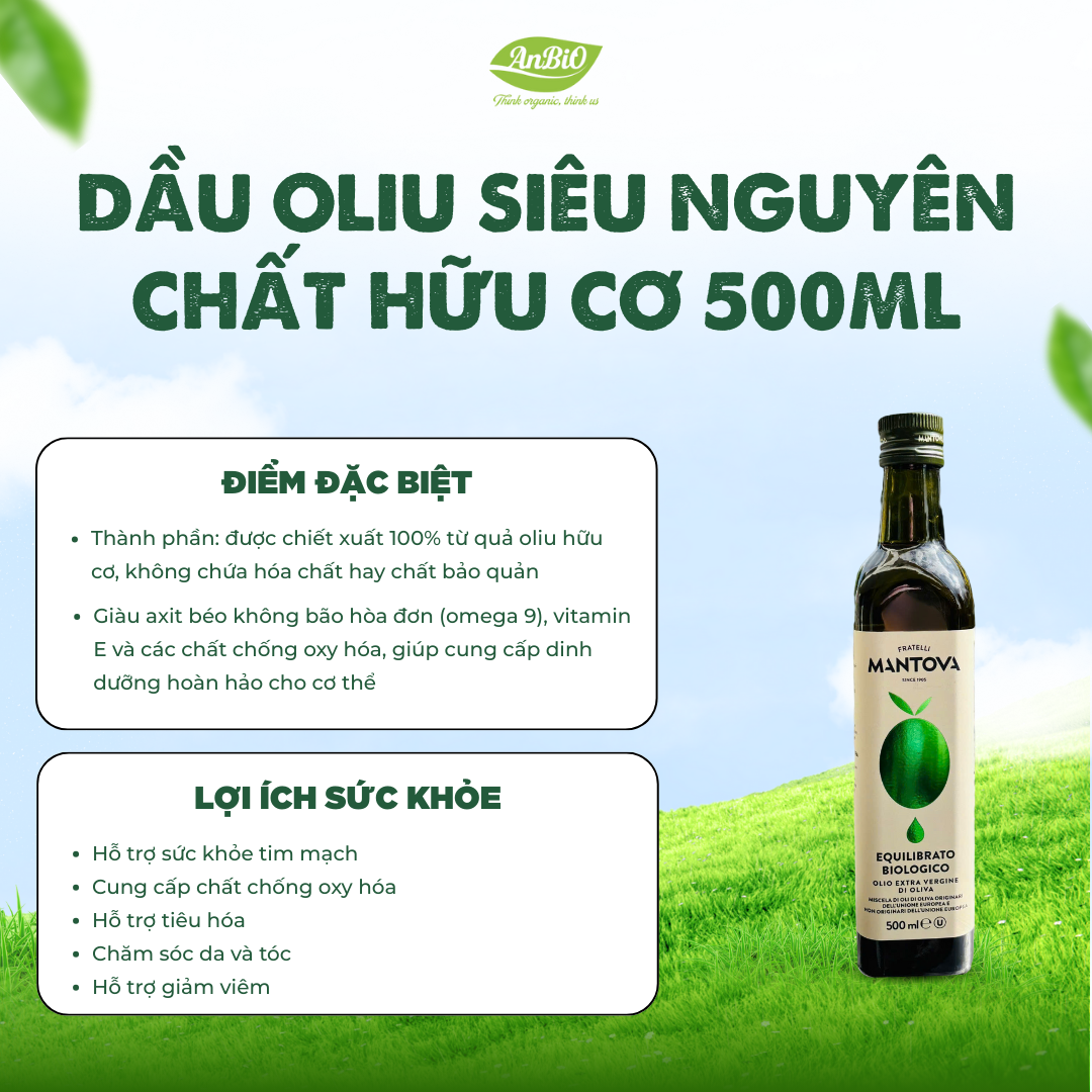 Mantova Dầu oliu siêu nguyên chất hữu cơ 500ml