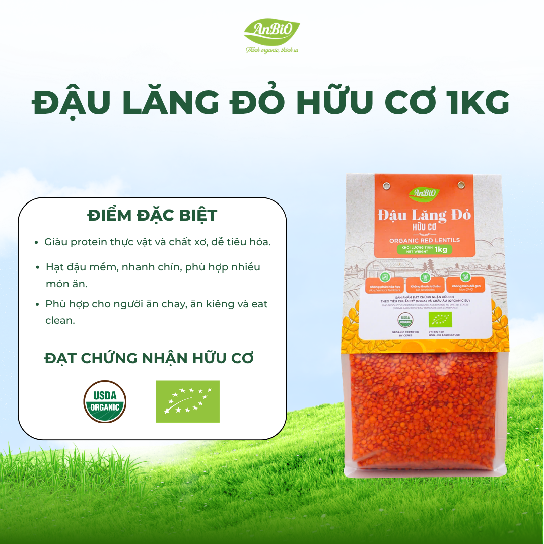 Đậu lăng đỏ hữu cơ Anbio 1kg