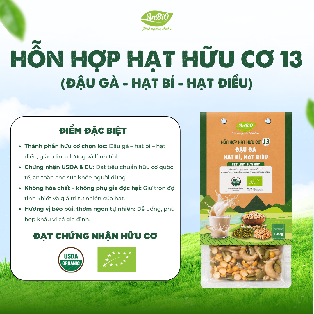 Hỗn hợp hạt hữu cơ số 13 ( Đậu gà - Hạt bí - Hạt điều)
