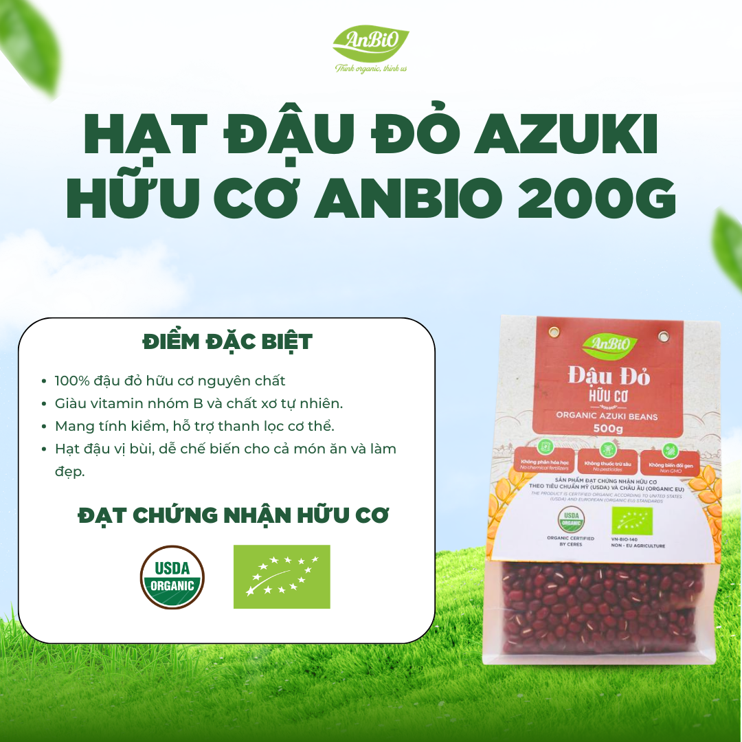 Đậu đỏ azuki hữu cơ Anbio 500g