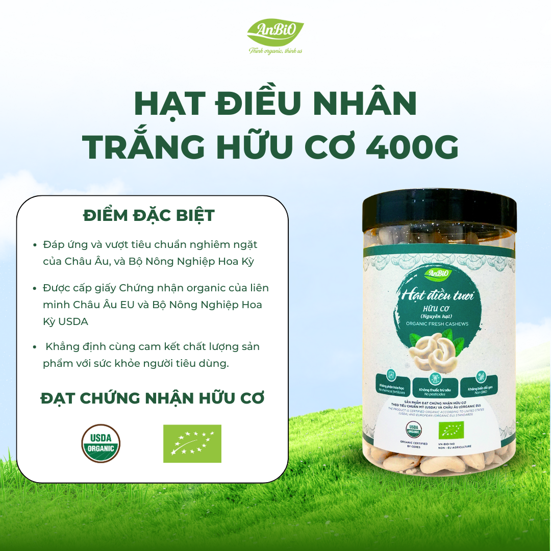 Hạt điều nhân trắng hữu cơ - 400gr
