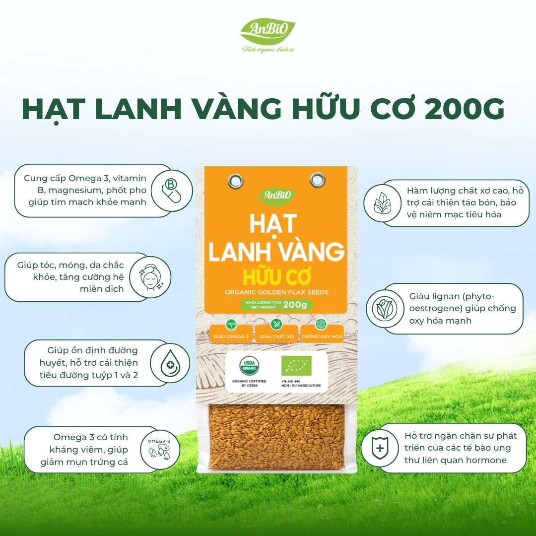 Hạt lanh vàng hữu cơ Anbio 200g (Gói)