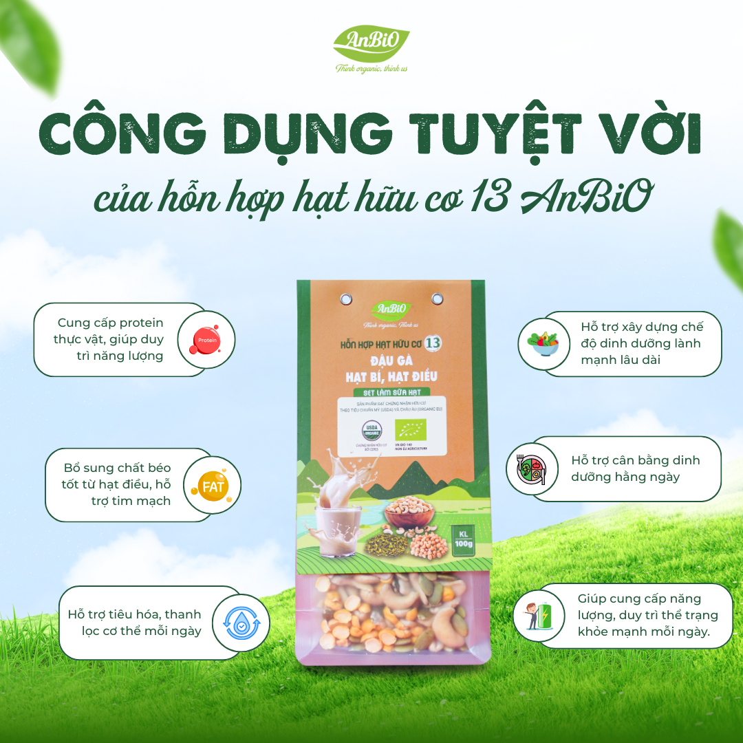 Hỗn hợp hạt hữu cơ số 13 ( Đậu gà - Hạt bí - Hạt điều)