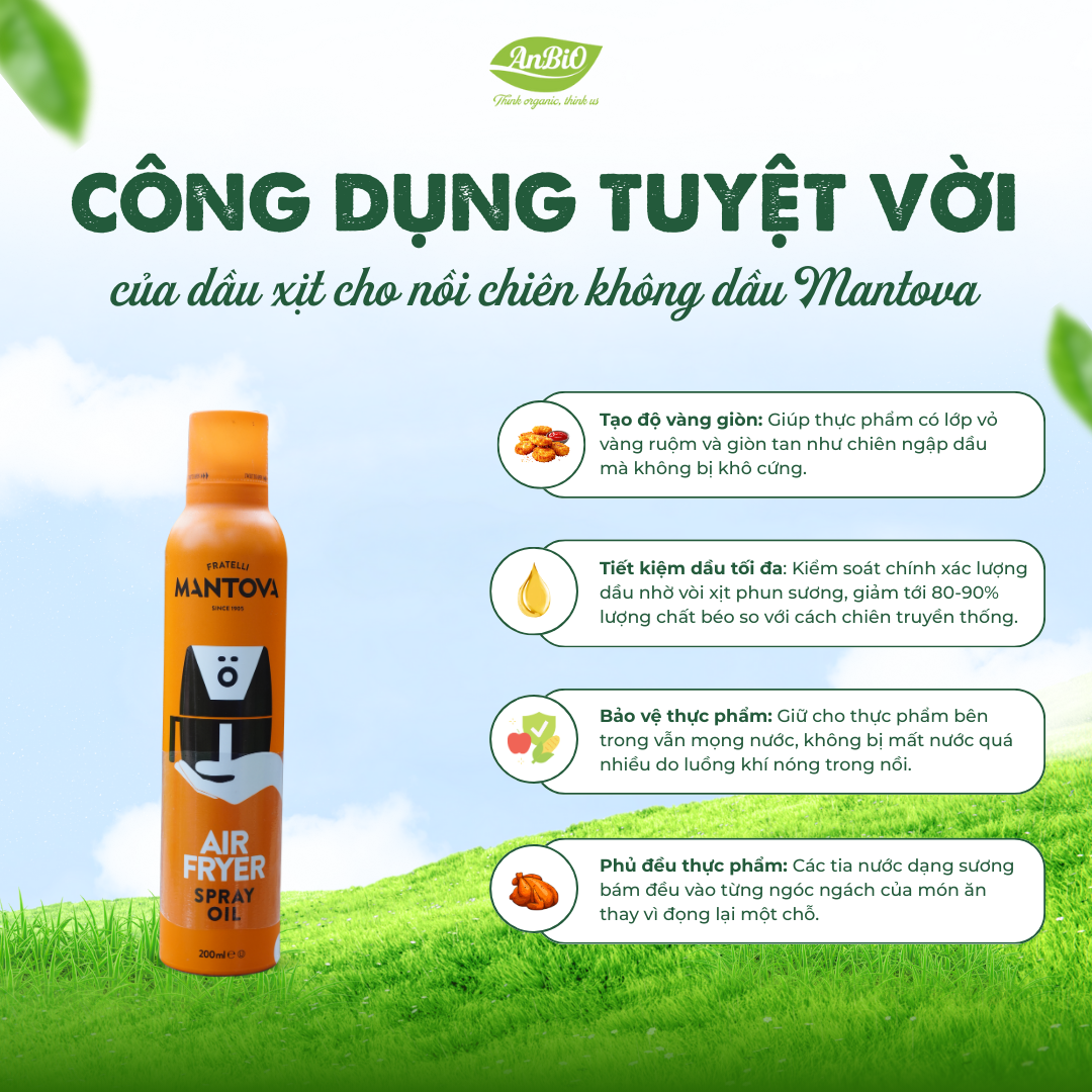 Mantova Dầu xịt cho nồi chiên không dầu 200ml - 230C